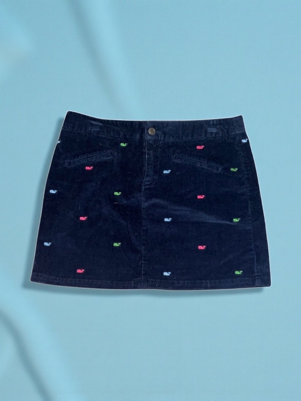 Vineyard Vines Navy Skirt with Colorful Whale Embroidery